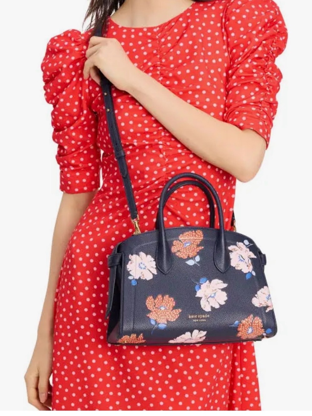 kate spade navy floral crossbody satchel - Picture 2 of 8